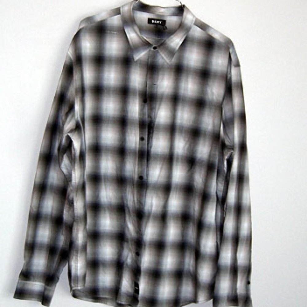 Men's L/S DKNY Dress / Casual Shirt Black/Gray Plaid SZ XL Mint Condition
